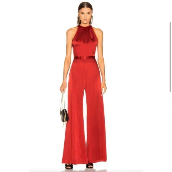 Alexis Red Sanaya Tie-Back Satin Jumpsuit